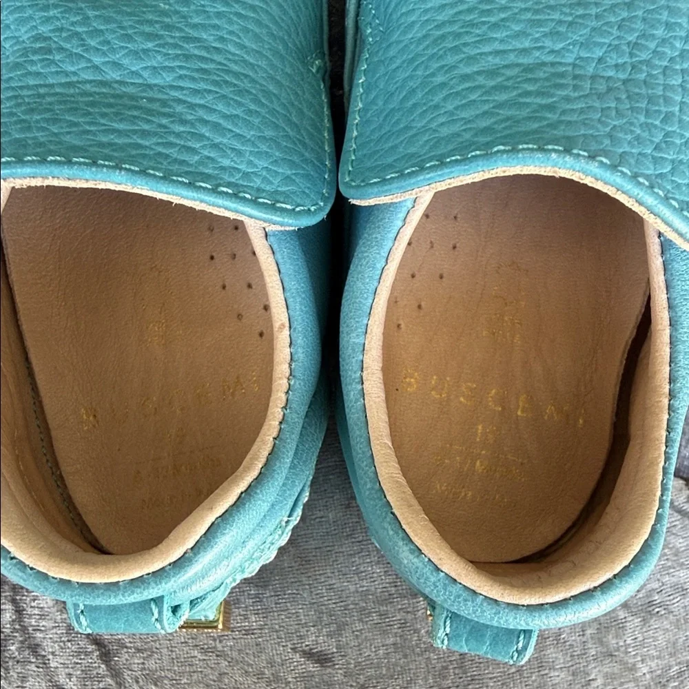 Buscemi Kids Teal Leather Slip-On Moccasins